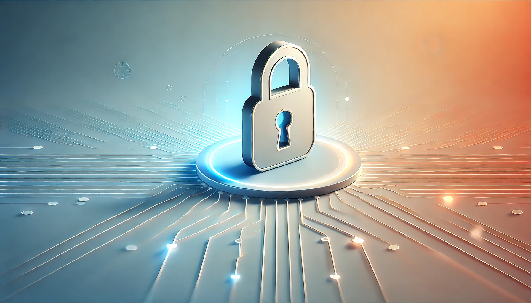 Illustration for an article on small business cybersecurity, featuring a glowing padlock icon symbolizing data protection and a smooth gradient background.